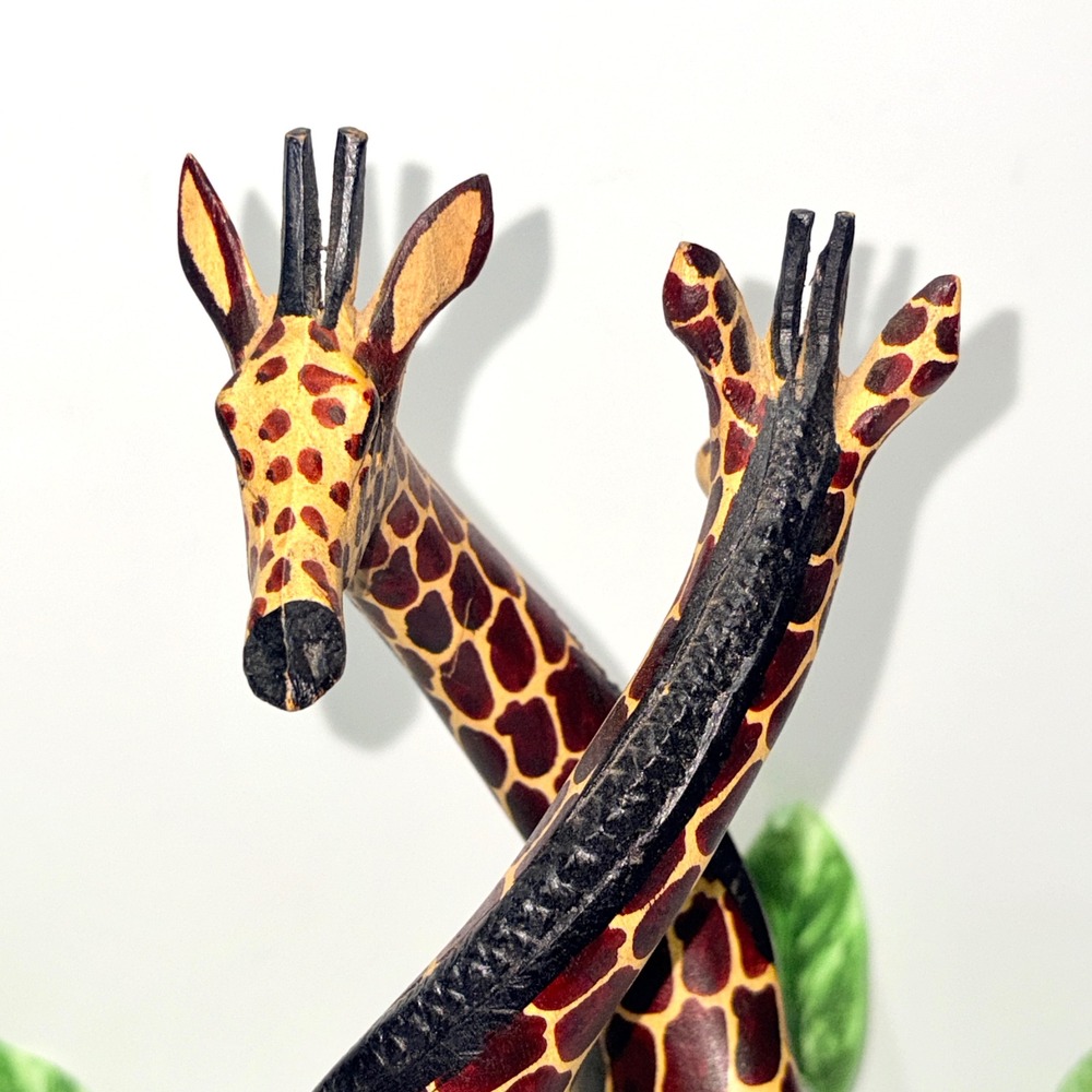 Hand Carved Wooden Giraffe Sculpture Intertwined Necks Hand Painted 12.5" - Picture 4 of 16
